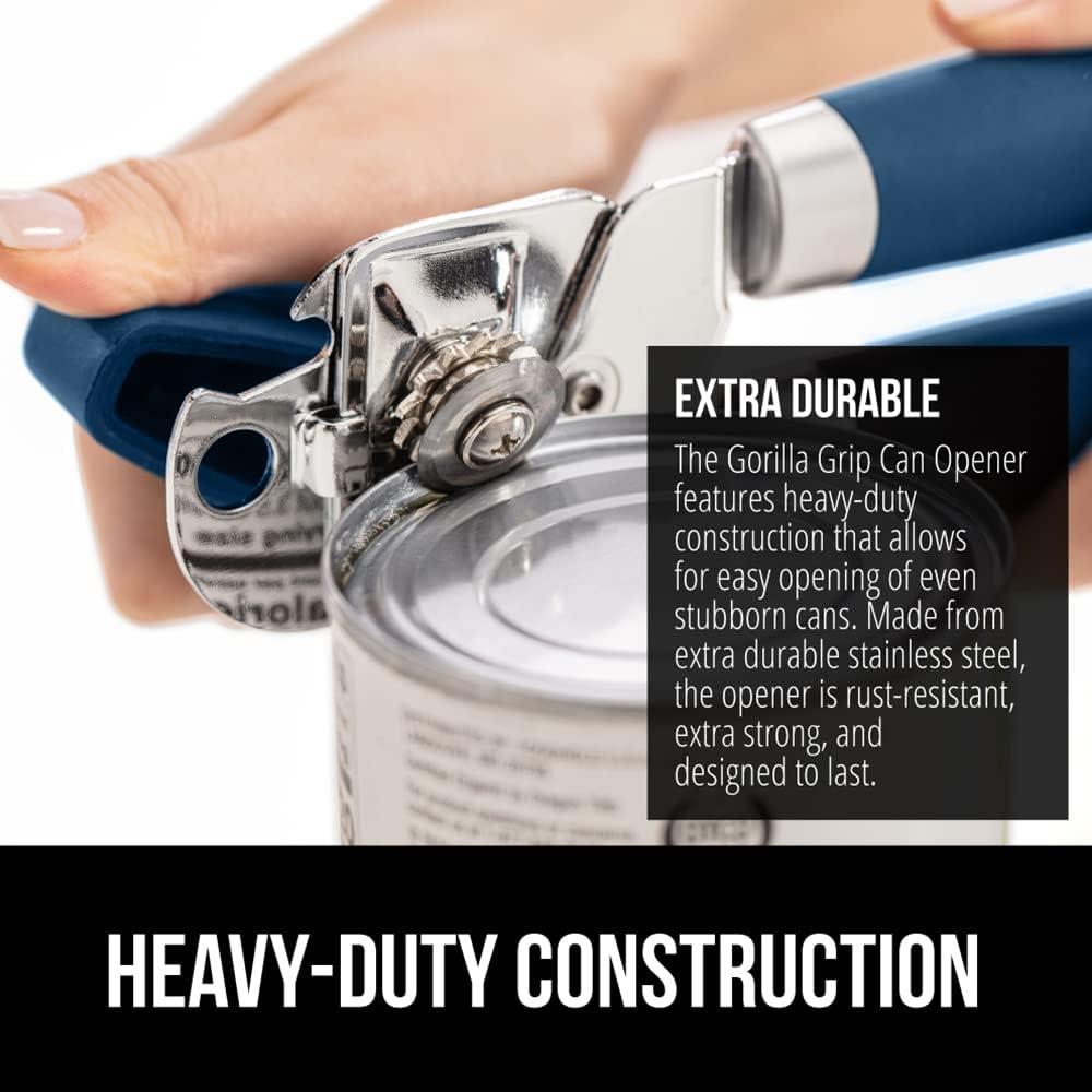 imageGORILLA GRIP Heavy Duty Stainless Steel Smooth Edge Manual Can Opener and Bottle Openers Soft Comfortable Handle Oversized Handheld Turn Knob US Designed Multifunctional Kitchen Tool BlackBlue