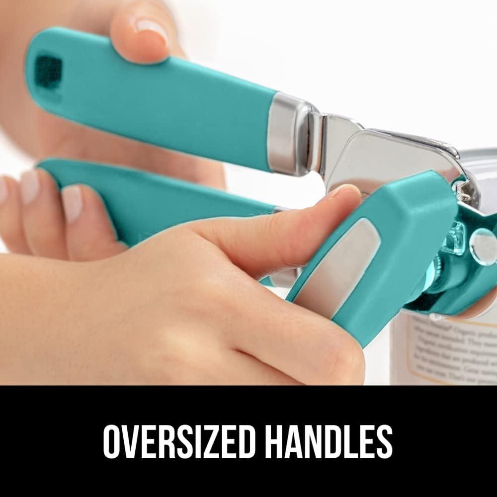 imageGORILLA GRIP Heavy Duty Stainless Steel Smooth Edge Manual Can Opener and Bottle Openers Soft Comfortable Handle Oversized Handheld Turn Knob US Designed Multifunctional Kitchen Tool BlackTurquoise