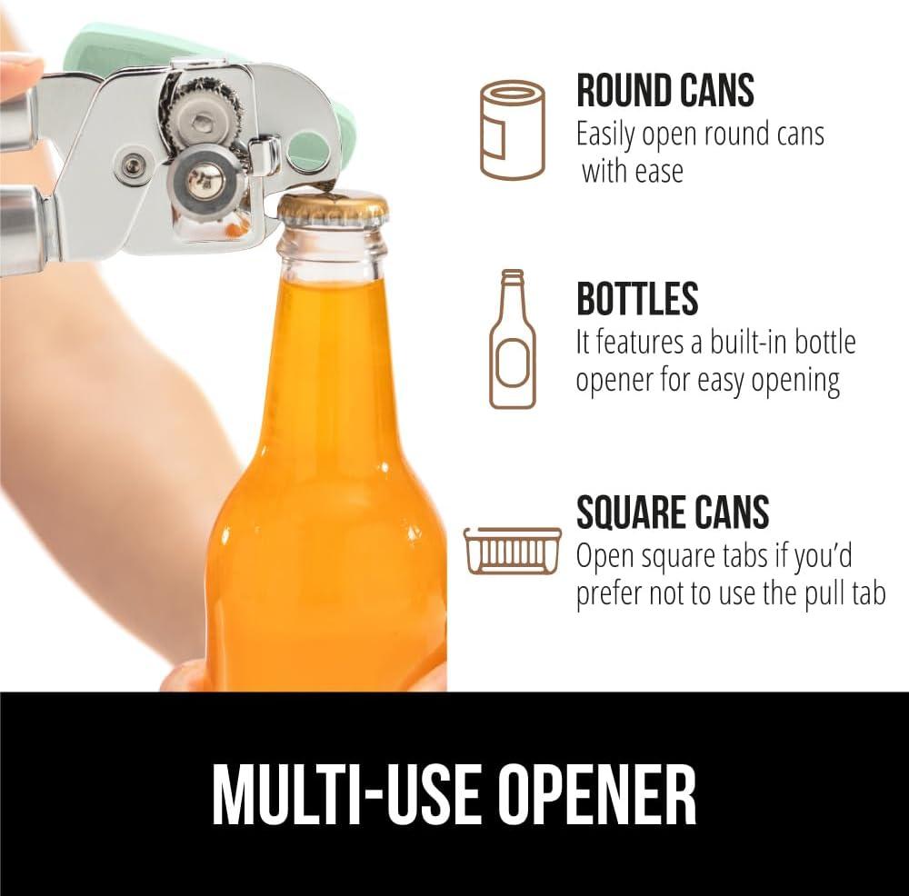 imageGORILLA GRIP Heavy Duty Stainless Steel Smooth Edge Manual Can Opener and Bottle Openers Soft Comfortable Handle Oversized Handheld Turn Knob US Designed Multifunctional Kitchen Tool BlackMint