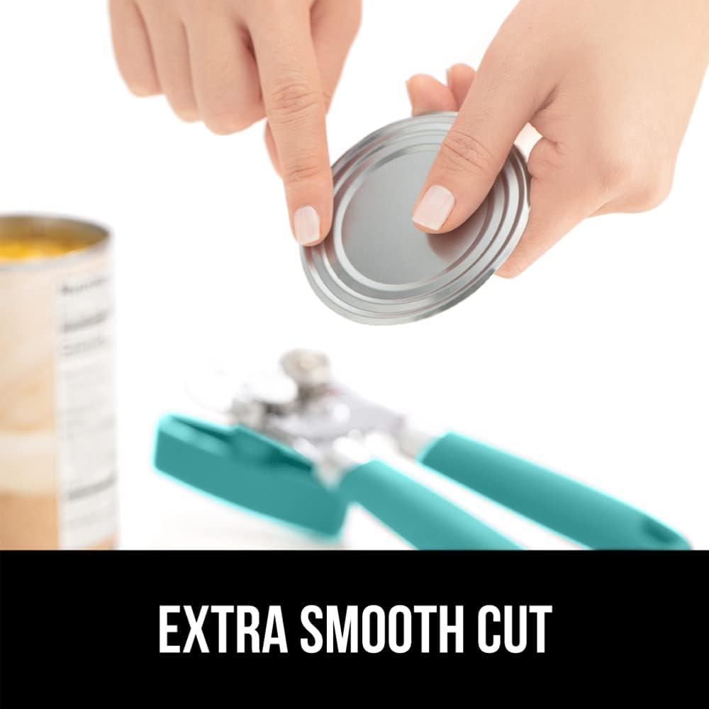 imageGORILLA GRIP Heavy Duty Stainless Steel Smooth Edge Manual Can Opener and Bottle Openers Soft Comfortable Handle Oversized Handheld Turn Knob US Designed Multifunctional Kitchen Tool BlackTurquoise