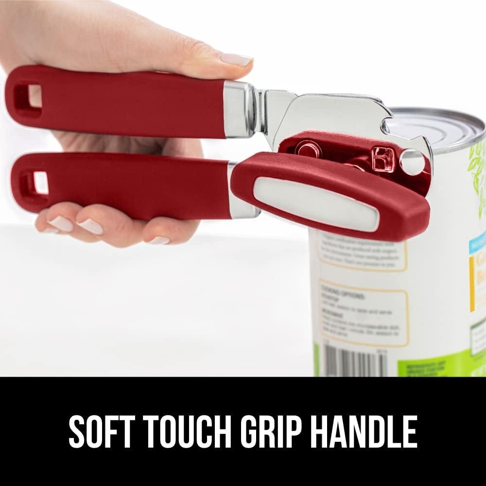 imageGORILLA GRIP Heavy Duty Stainless Steel Smooth Edge Manual Can Opener and Bottle Openers Soft Comfortable Handle Oversized Handheld Turn Knob US Designed Multifunctional Kitchen Tool BlackRed
