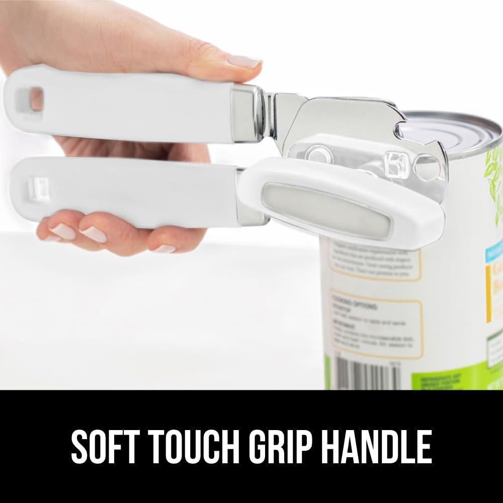 imageGORILLA GRIP Heavy Duty Stainless Steel Smooth Edge Manual Can Opener and Bottle Openers Soft Comfortable Handle Oversized Handheld Turn Knob US Designed Multifunctional Kitchen Tool BlackWhite