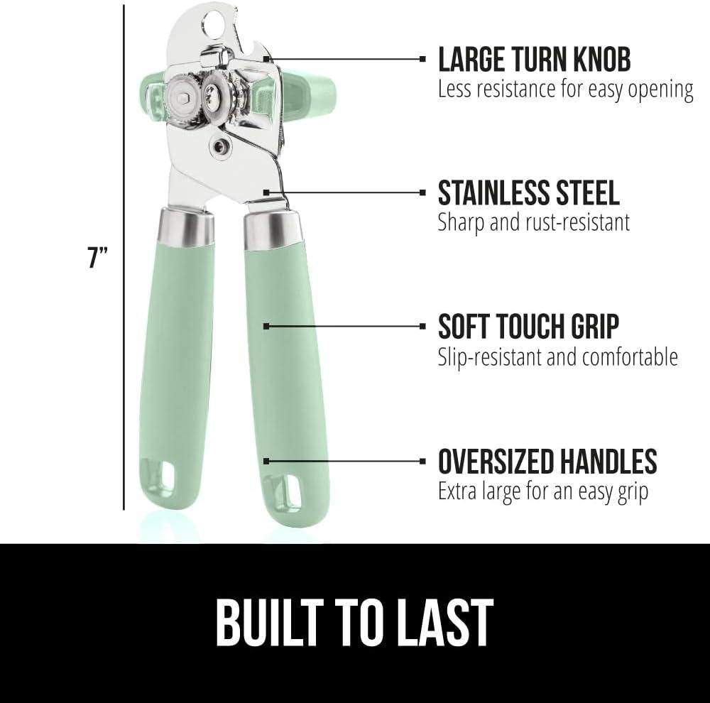 imageGORILLA GRIP Heavy Duty Stainless Steel Smooth Edge Manual Can Opener and Bottle Openers Soft Comfortable Handle Oversized Handheld Turn Knob US Designed Multifunctional Kitchen Tool BlackMint