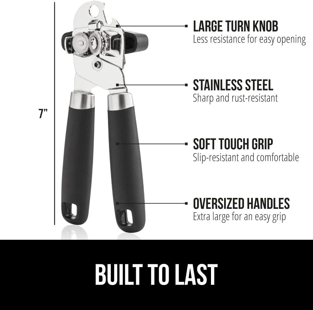 imageGORILLA GRIP Heavy Duty Stainless Steel Smooth Edge Manual Can Opener and Bottle Openers Soft Comfortable Handle Oversized Handheld Turn Knob US Designed Multifunctional Kitchen Tool BlackBlack