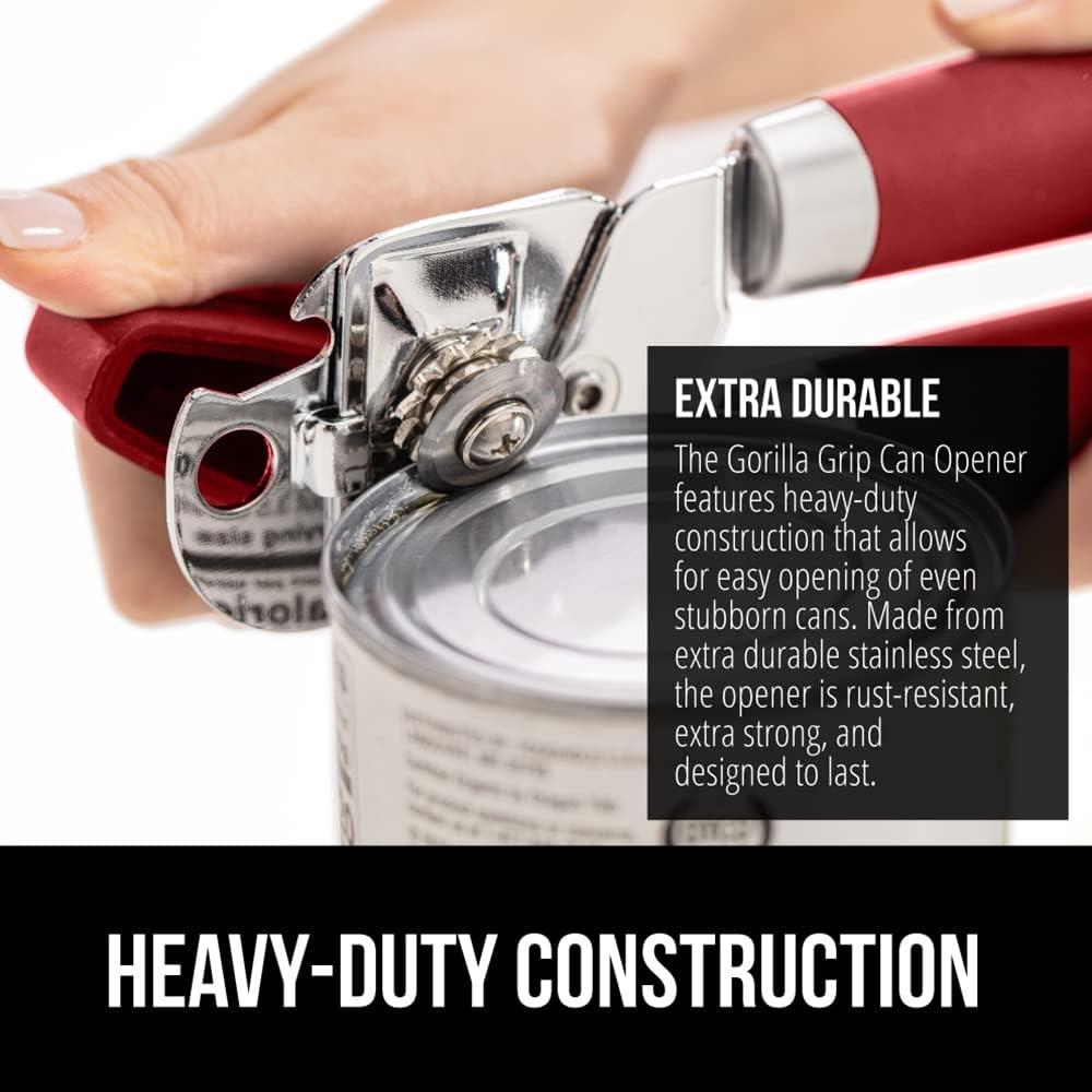 imageGORILLA GRIP Heavy Duty Stainless Steel Smooth Edge Manual Can Opener and Bottle Openers Soft Comfortable Handle Oversized Handheld Turn Knob US Designed Multifunctional Kitchen Tool BlackRed