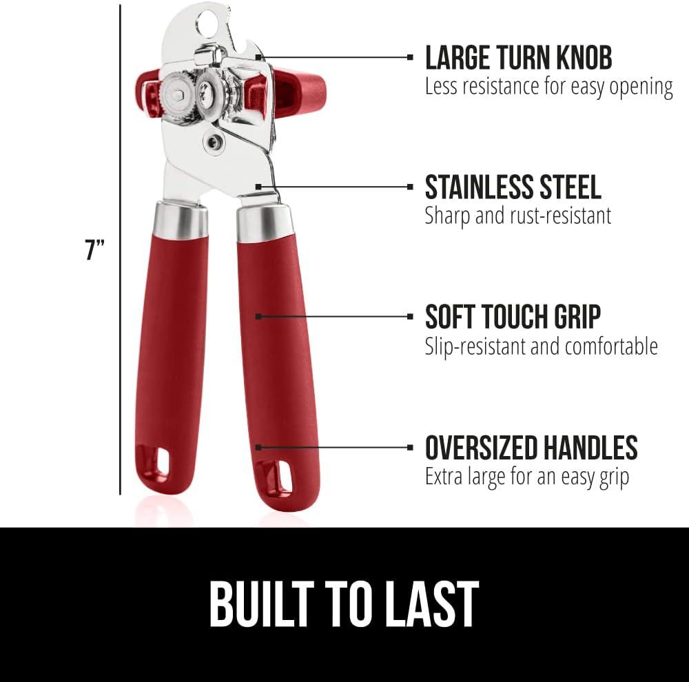 imageGORILLA GRIP Heavy Duty Stainless Steel Smooth Edge Manual Can Opener and Bottle Openers Soft Comfortable Handle Oversized Handheld Turn Knob US Designed Multifunctional Kitchen Tool BlackRed