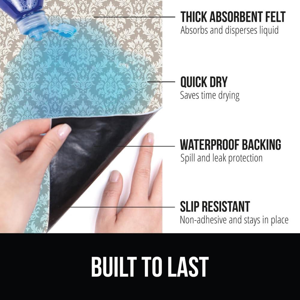 imageGORILLA GRIP LeakGuard NonAdhesive Under Sink Mat for Kitchen Cabinet Waterproof Quick Dry Shelf Liner Durable Absorbent Felt Mats for Bathroom Sinks Cabinets Dresser Easy to Trim 24x30 CharcoalDamask TaupeCream