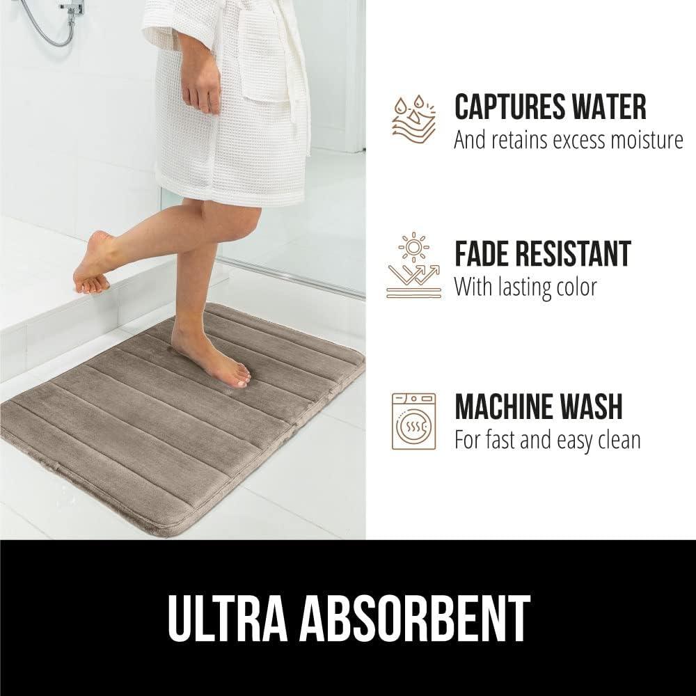 imageGORILLA GRIP Memory Foam Bath Mat Soft Absorbent US Designed Bathroom Rug Gripping Dots Machine Washable Bathmat Cushioned Floor Mats Shower Sink Rugs Room Dcor Accessories 24x17 Graphite GrayStriped Taupe