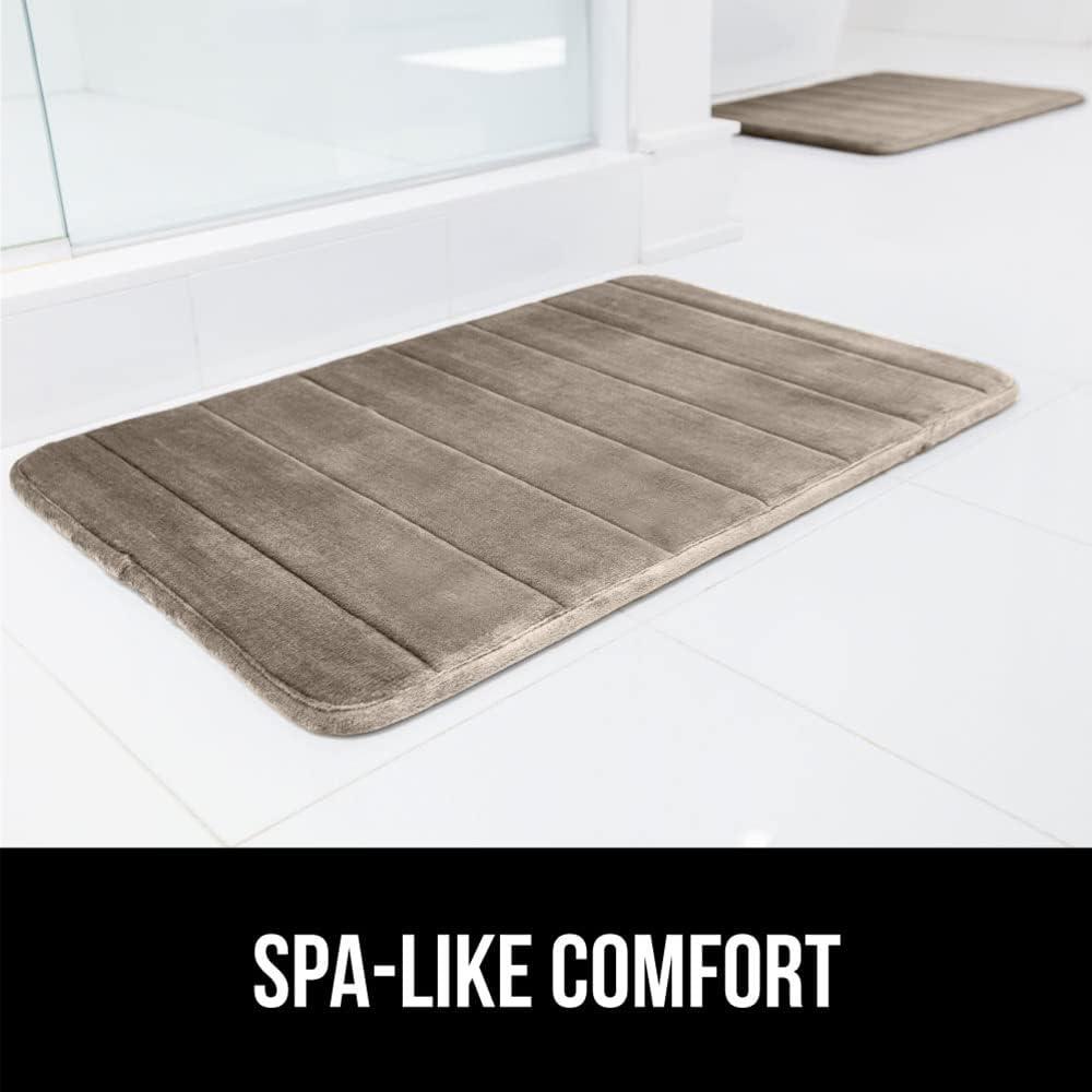imageGORILLA GRIP Memory Foam Bath Mat Soft Absorbent US Designed Bathroom Rug Gripping Dots Machine Washable Bathmat Cushioned Floor Mats Shower Sink Rugs Room Dcor Accessories 24x17 Graphite GrayStriped Taupe