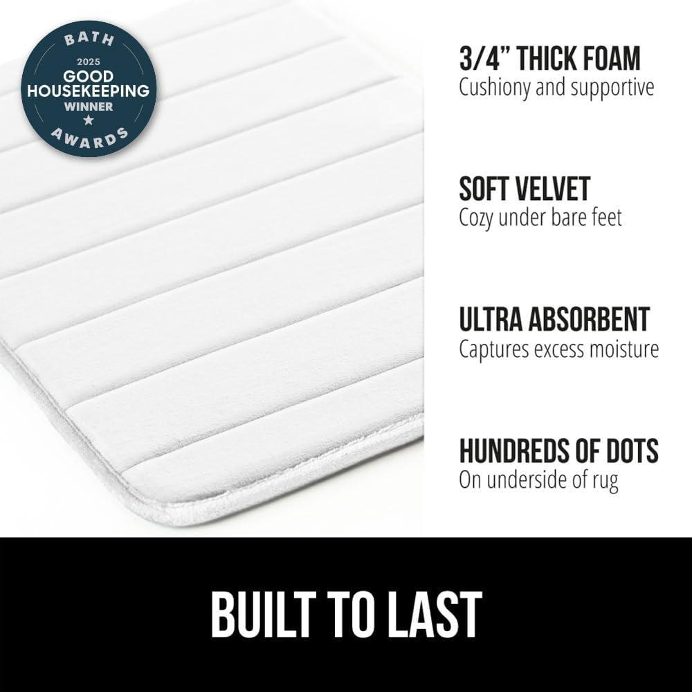 imageGORILLA GRIP Memory Foam Bath Mat Soft Absorbent US Designed Bathroom Rug Gripping Dots Machine Washable Bathmat Cushioned Floor Mats Shower Sink Rugs Room Dcor Accessories 24x17 Graphite GrayStriped White
