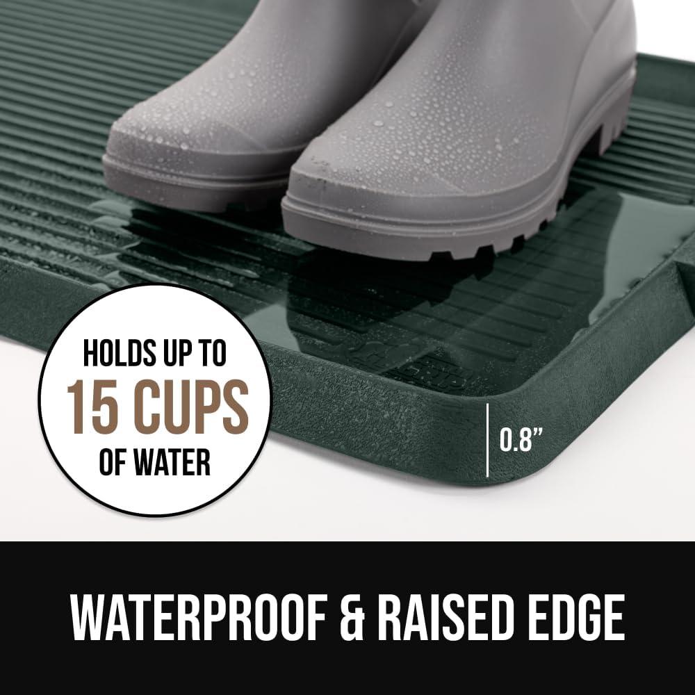 imageGORILLA GRIP Natural Rubber Indoor Outdoor Boot Tray for Shoes Waterproof Winter Mat with Raised Edges and Handle Tear Resistant Heavy Duty Home Garage Floor Mats Easy Clean Shoe Trays 24x16 BlackHunter Green