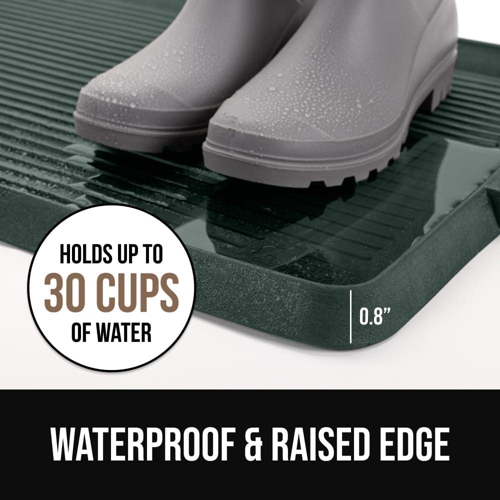 imageGORILLA GRIP Natural Rubber Indoor Outdoor Boot Tray for Shoes Waterproof Winter Mat with Raised Edges and Handle Tear Resistant Heavy Duty Home Garage Floor Mats Easy Clean Shoe Trays 24x16 BlackHunter Green