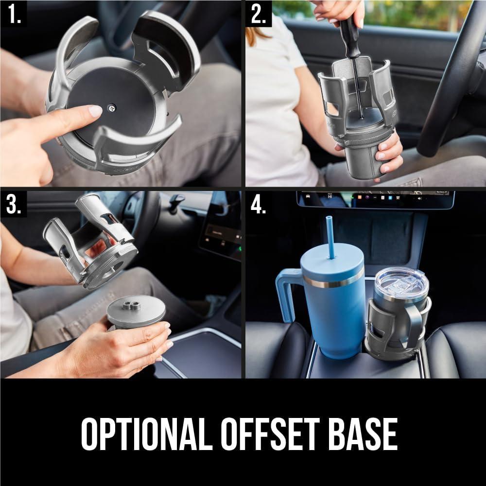 imageGORILLA GRIP Patent Pending Adjustable Car Cup Holder Expander Keeps Water Bottle Secure Expands to Fit 18 to 48 oz Large Bottles Yeti Owala Stanley with Handle Coffee Mug Insert for Cars BlackGray