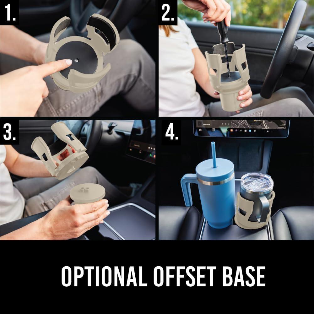imageGORILLA GRIP Patent Pending Adjustable Car Cup Holder Expander Keeps Water Bottle Secure Expands to Fit 18 to 48 oz Large Bottles Yeti Owala Stanley with Handle Coffee Mug Insert for Cars BlackTan