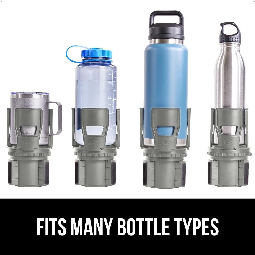 imageGORILLA GRIP Patent Pending Adjustable Car Cup Holder Expander Keeps Water Bottle Secure Expands to Fit 18 to 48 oz Large Bottles Yeti Owala Stanley with Handle Coffee Mug Insert for Cars BlackGray