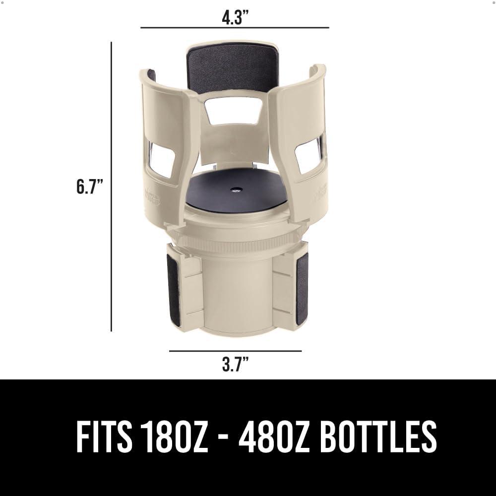 imageGORILLA GRIP Patent Pending Adjustable Car Cup Holder Expander Keeps Water Bottle Secure Expands to Fit 18 to 48 oz Large Bottles Yeti Owala Stanley with Handle Coffee Mug Insert for Cars BlackTan