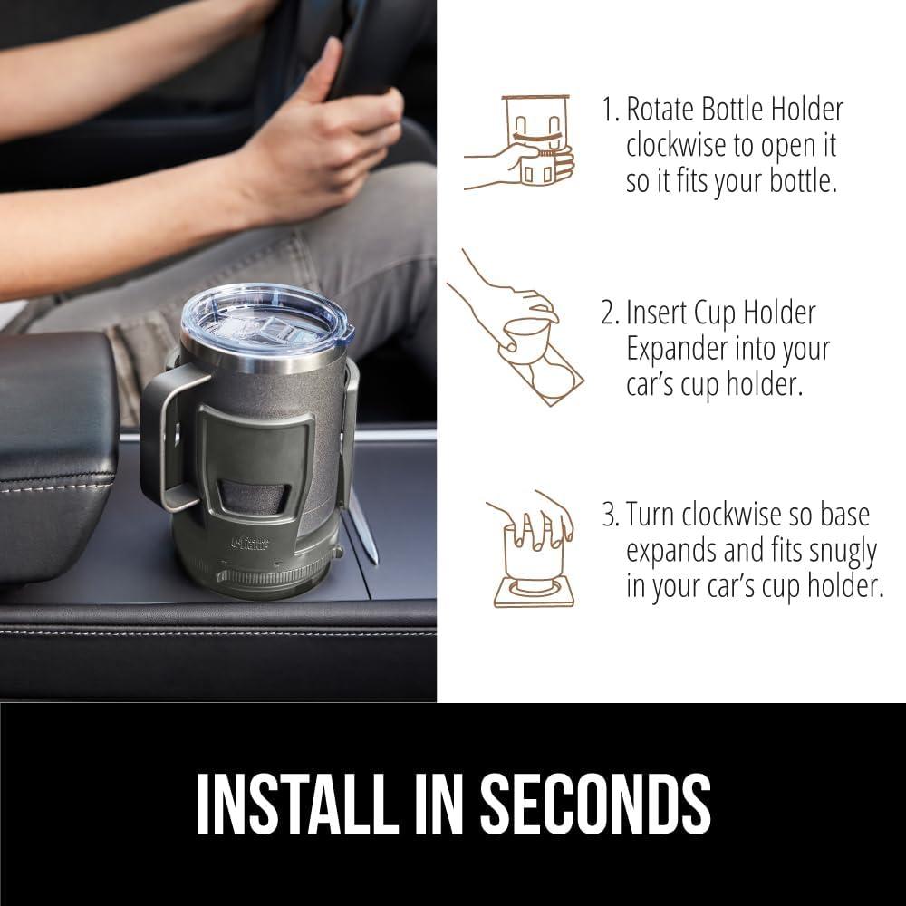 imageGORILLA GRIP Patent Pending Adjustable Car Cup Holder Expander Keeps Water Bottle Secure Expands to Fit 18 to 48 oz Large Bottles Yeti Owala Stanley with Handle Coffee Mug Insert for Cars BlackGray