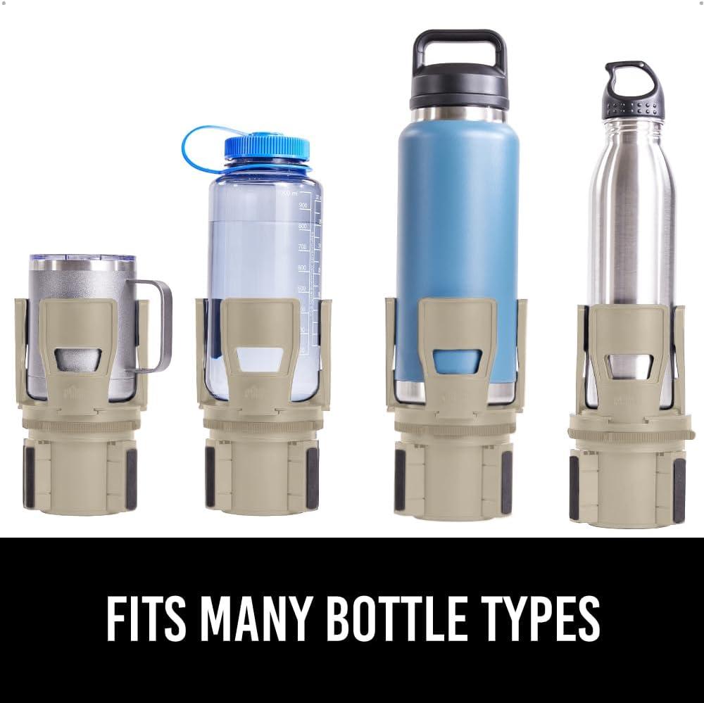 imageGORILLA GRIP Patent Pending Adjustable Car Cup Holder Expander Keeps Water Bottle Secure Expands to Fit 18 to 48 oz Large Bottles Yeti Owala Stanley with Handle Coffee Mug Insert for Cars BlackTan