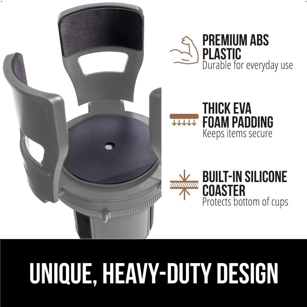 imageGORILLA GRIP Patent Pending Adjustable Car Cup Holder Expander Keeps Water Bottle Secure Expands to Fit 18 to 48 oz Large Bottles Yeti Owala Stanley with Handle Coffee Mug Insert for Cars BlackGray