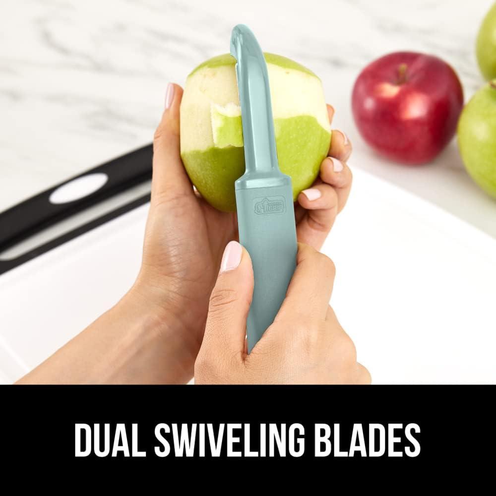 imageGORILLA GRIP Patented BPAFree Sharp Stainless Steel Dual Swivel Vegetable Peeler Soft Comfortable Handle Smoothly Peel Apples Potatoes Carrots Includes Blade Cover Holiday Prep Essentials BlackMint