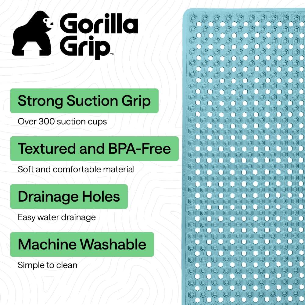 imageGORILLA GRIP Patented Square Shower Stall Mat Small Bathtub Floor Mats for Stand Up Showers with Suction Cups and Drainage Holes Machine Wash Soft on Feet Bathroom Accessories 21x21 Inch ClearTurquoise Translucent