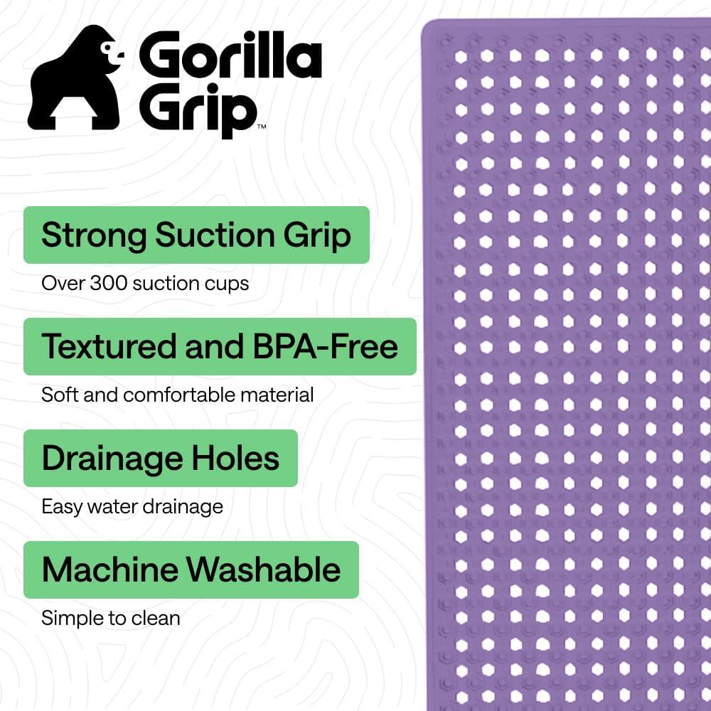 imageGORILLA GRIP Patented Square Shower Stall Mat Small Bathtub Floor Mats for Stand Up Showers with Suction Cups and Drainage Holes Machine Wash Soft on Feet Bathroom Accessories 21x21 Inch ClearPurple Opaque