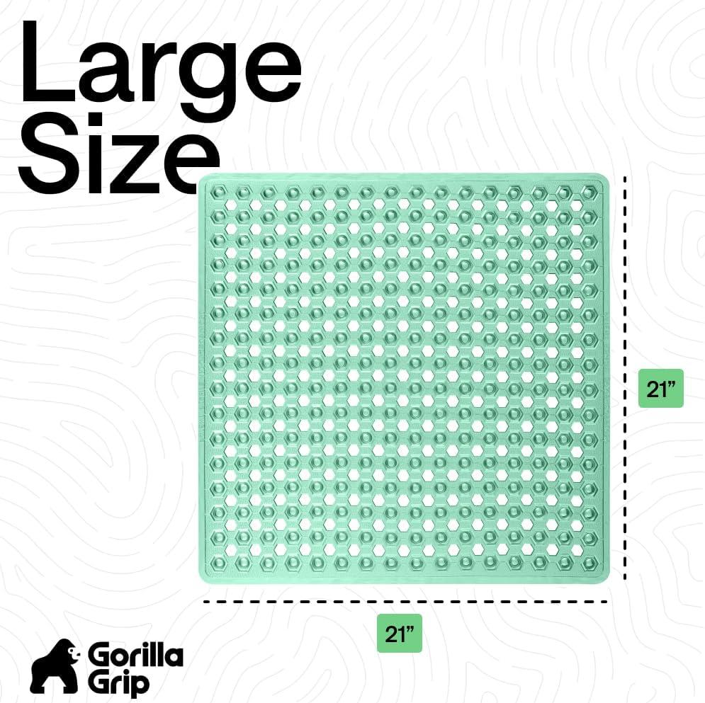 imageGORILLA GRIP Patented Square Shower Stall Mat Small Bathtub Floor Mats for Stand Up Showers with Suction Cups and Drainage Holes Machine Wash Soft on Feet Bathroom Accessories 21x21 Inch ClearGreen Translucent