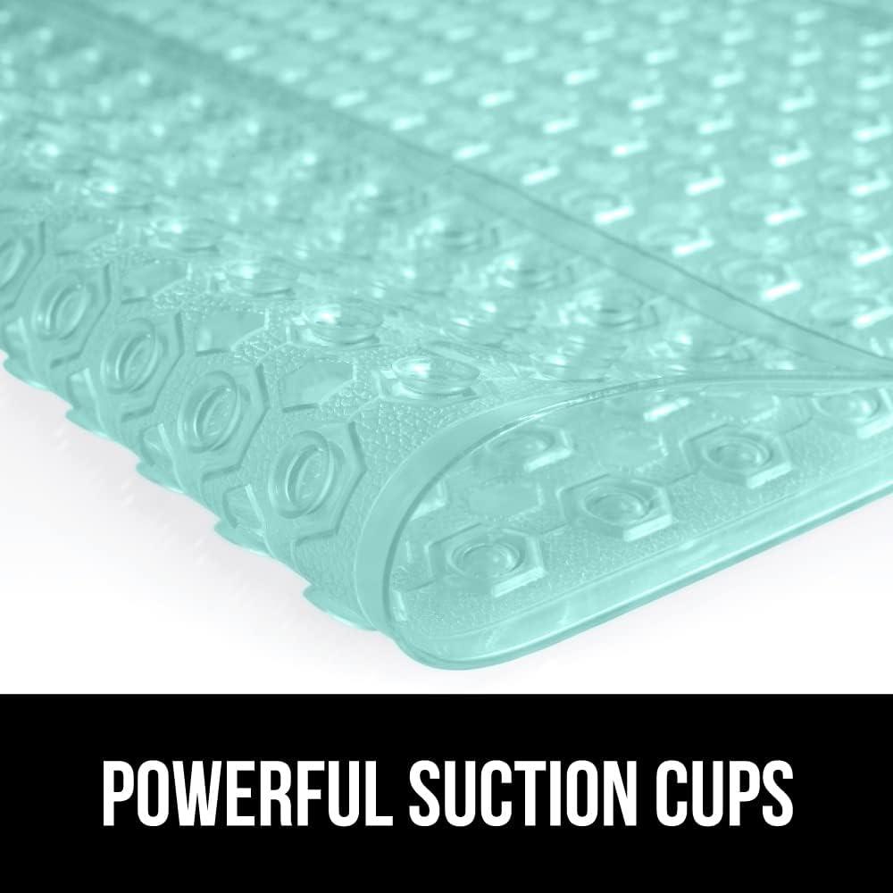 imageGORILLA GRIP Patented Square Shower Stall Mat Small Bathtub Floor Mats for Stand Up Showers with Suction Cups and Drainage Holes Machine Wash Soft on Feet Bathroom Accessories 21x21 Inch ClearGreen Translucent