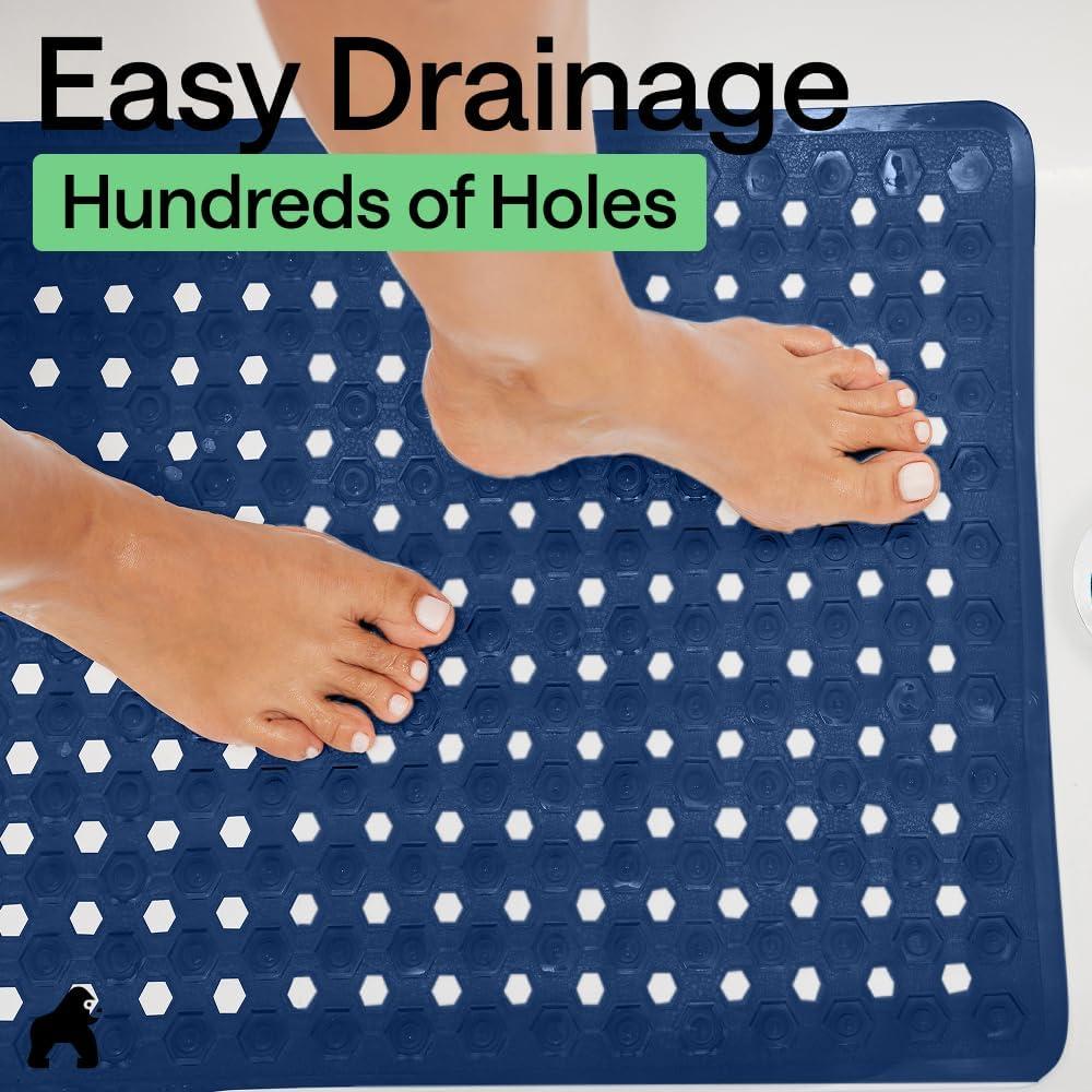 imageGORILLA GRIP Patented Square Shower Stall Mat Small Bathtub Floor Mats for Stand Up Showers with Suction Cups and Drainage Holes Machine Wash Soft on Feet Bathroom Accessories 21x21 Inch ClearNavy Translucent