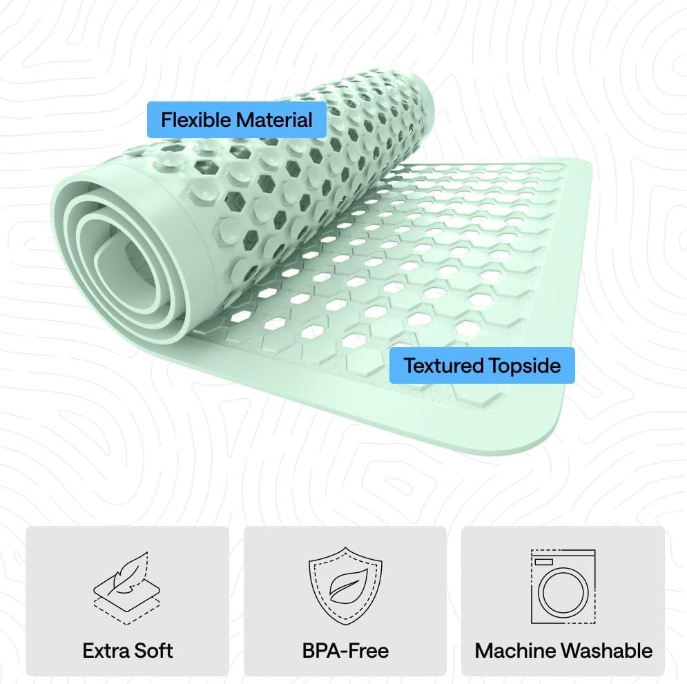 imageGORILLA GRIP Patented Square Shower Stall Mat Small Bathtub Floor Mats for Stand Up Showers with Suction Cups and Drainage Holes Machine Wash Soft on Feet Bathroom Accessories 21x21 Inch ClearMint Opaque