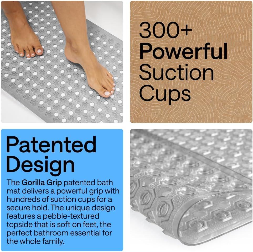 imageGORILLA GRIP Patented Square Shower Stall Mat Small Bathtub Floor Mats for Stand Up Showers with Suction Cups and Drainage Holes Machine Wash Soft on Feet Bathroom Accessories 21x21 Inch ClearGray Translucent
