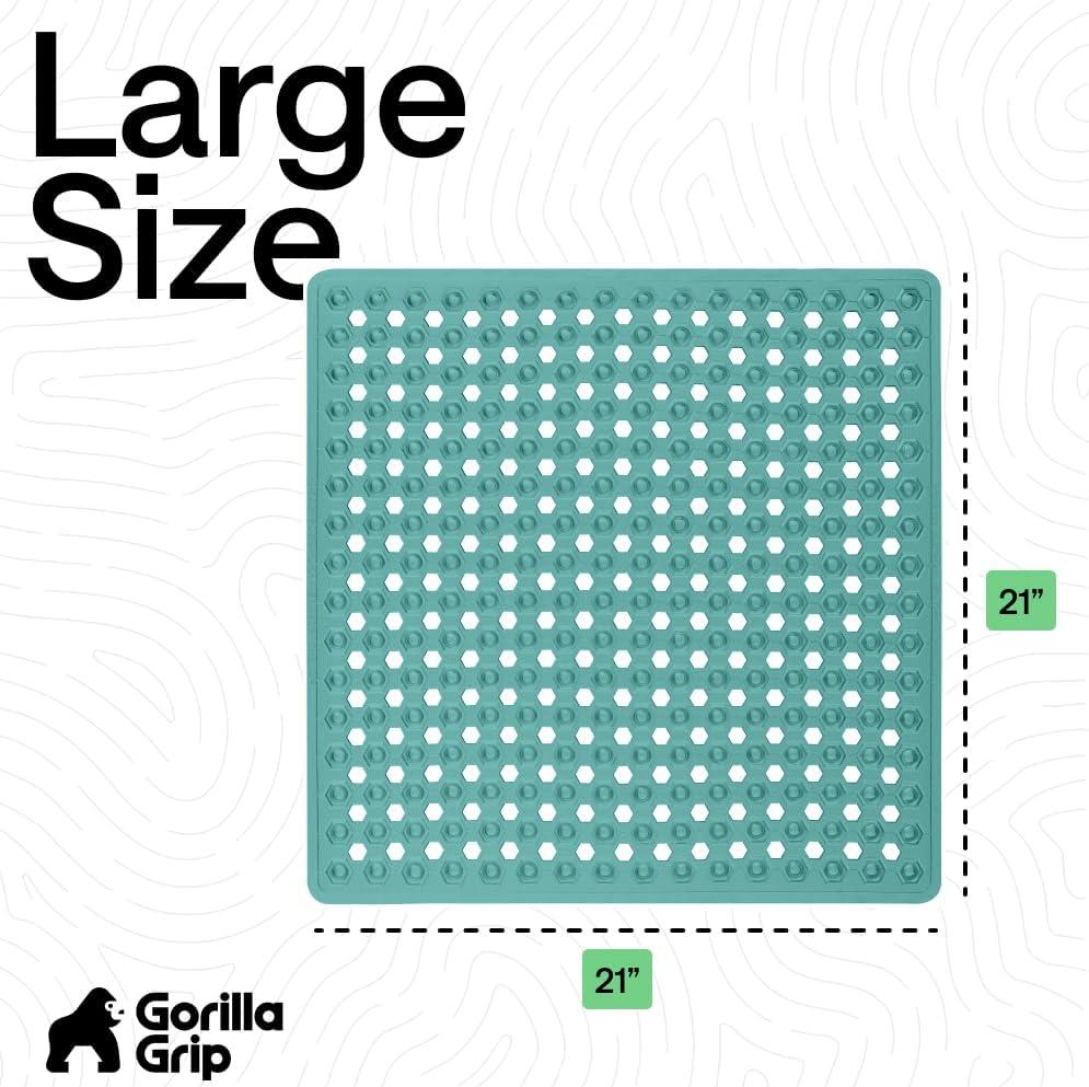 imageGORILLA GRIP Patented Square Shower Stall Mat Small Bathtub Floor Mats for Stand Up Showers with Suction Cups and Drainage Holes Machine Wash Soft on Feet Bathroom Accessories 21x21 Inch ClearTurquoise Opaque