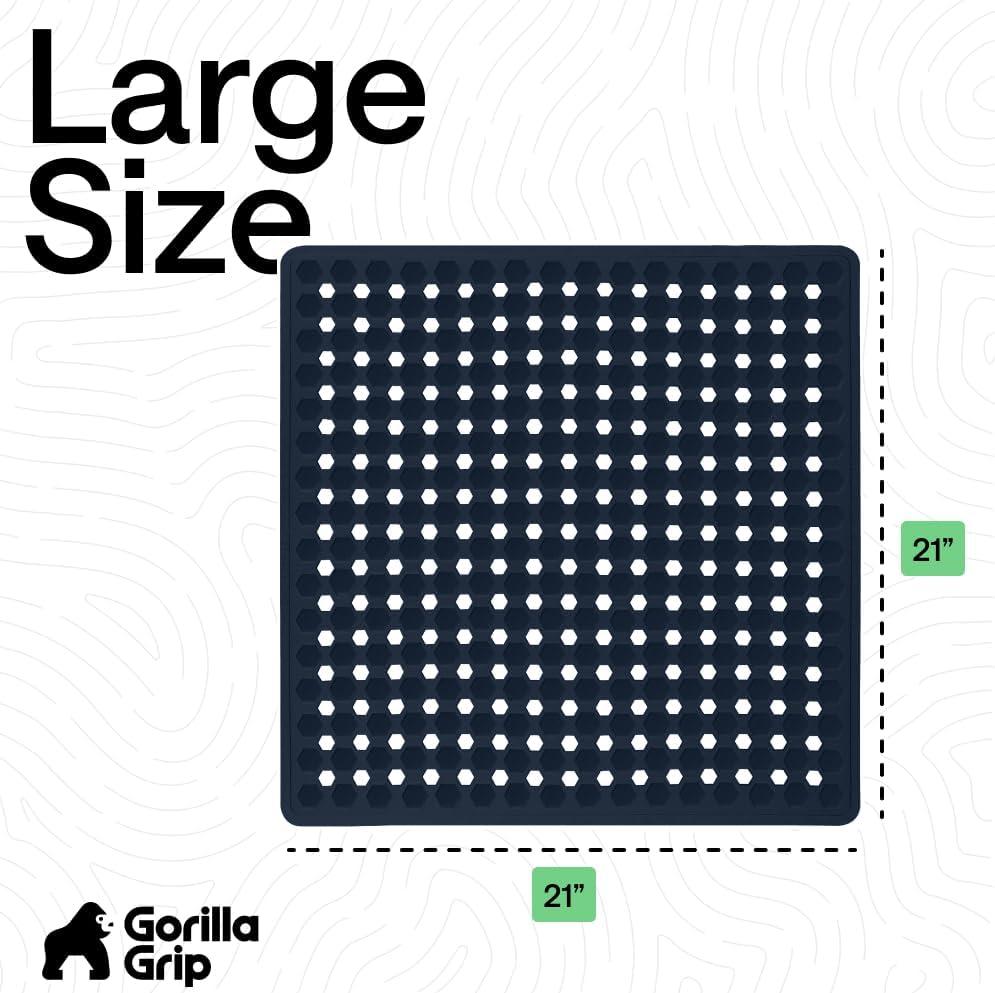 imageGORILLA GRIP Patented Square Shower Stall Mat Small Bathtub Floor Mats for Stand Up Showers with Suction Cups and Drainage Holes Machine Wash Soft on Feet Bathroom Accessories 21x21 Inch ClearNavy Opaque