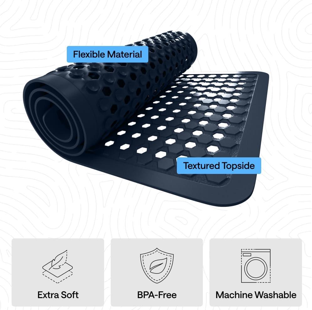 imageGORILLA GRIP Patented Square Shower Stall Mat Small Bathtub Floor Mats for Stand Up Showers with Suction Cups and Drainage Holes Machine Wash Soft on Feet Bathroom Accessories 21x21 Inch ClearNavy Opaque