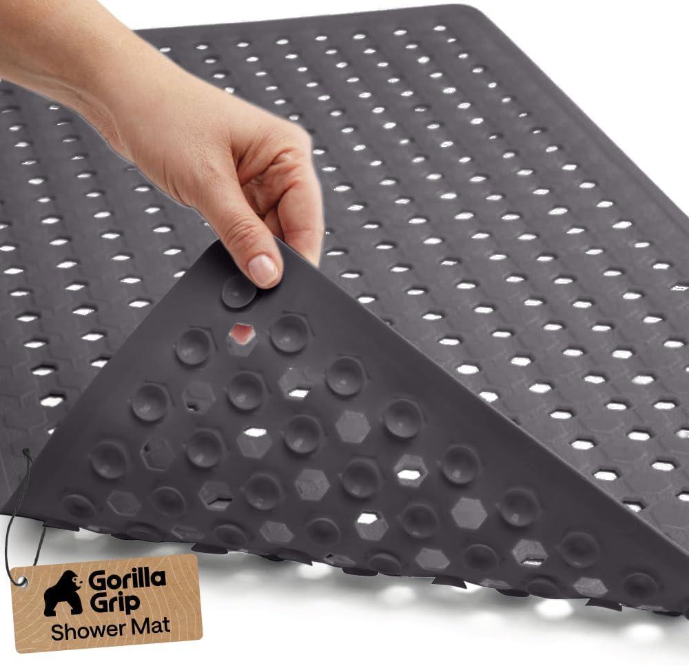 imageGORILLA GRIP Patented Square Shower Stall Mat Small Bathtub Floor Mats for Stand Up Showers with Suction Cups and Drainage Holes Machine Wash Soft on Feet Bathroom Accessories 21x21 Inch ClearCharcoal Opaque