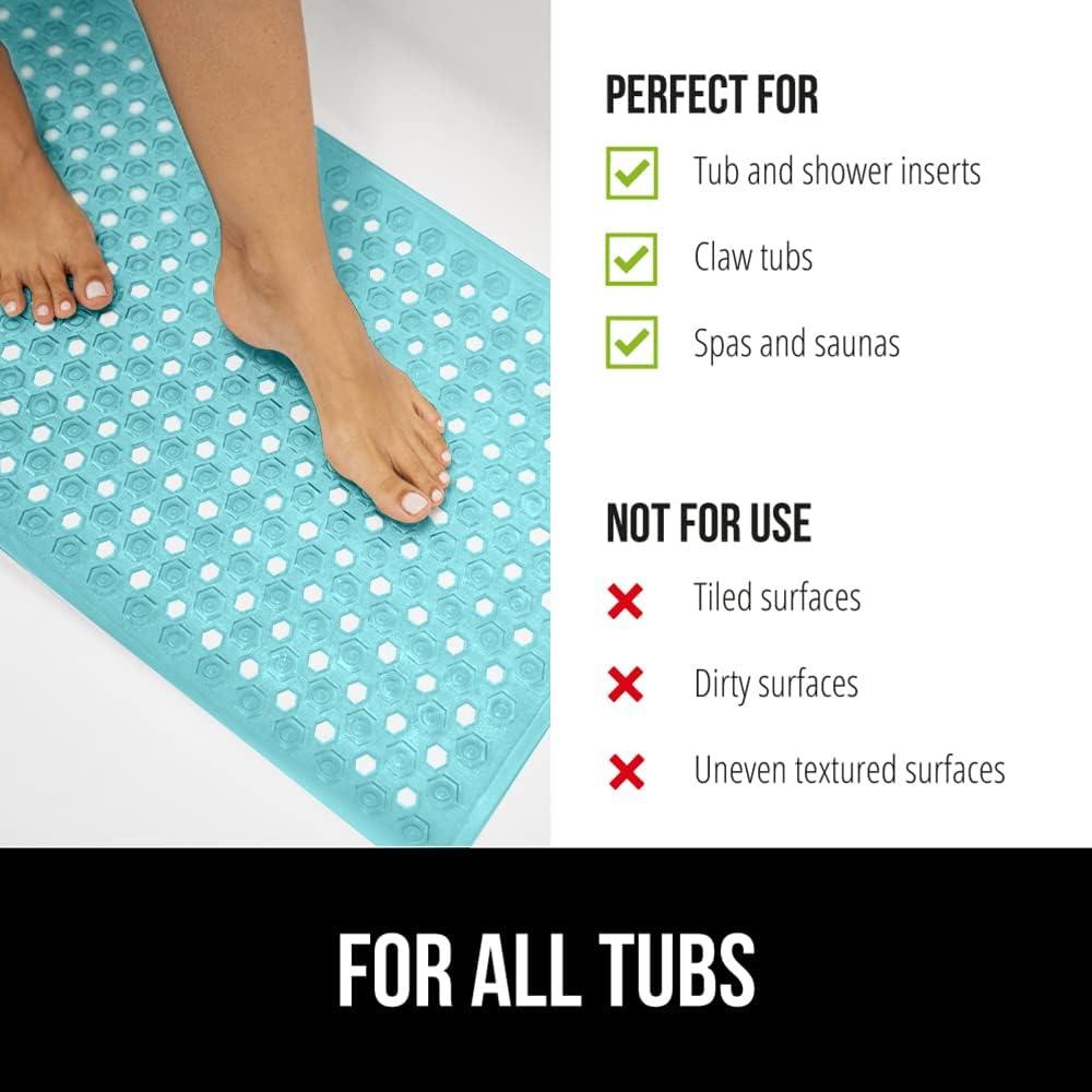 imageGORILLA GRIP Patented Square Shower Stall Mat Small Bathtub Floor Mats for Stand Up Showers with Suction Cups and Drainage Holes Machine Wash Soft on Feet Bathroom Accessories 21x21 Inch ClearTurquoise Translucent