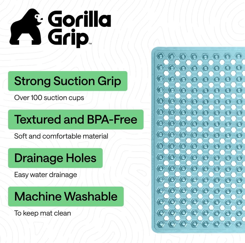 imageGORILLA GRIP Patented Square Shower Stall Mat Small Bathtub Floor Mats for Stand Up Showers with Suction Cups and Drainage Holes Machine Wash Soft on Feet Bathroom Accessories 21x21 Inch ClearTurquoise Translucent