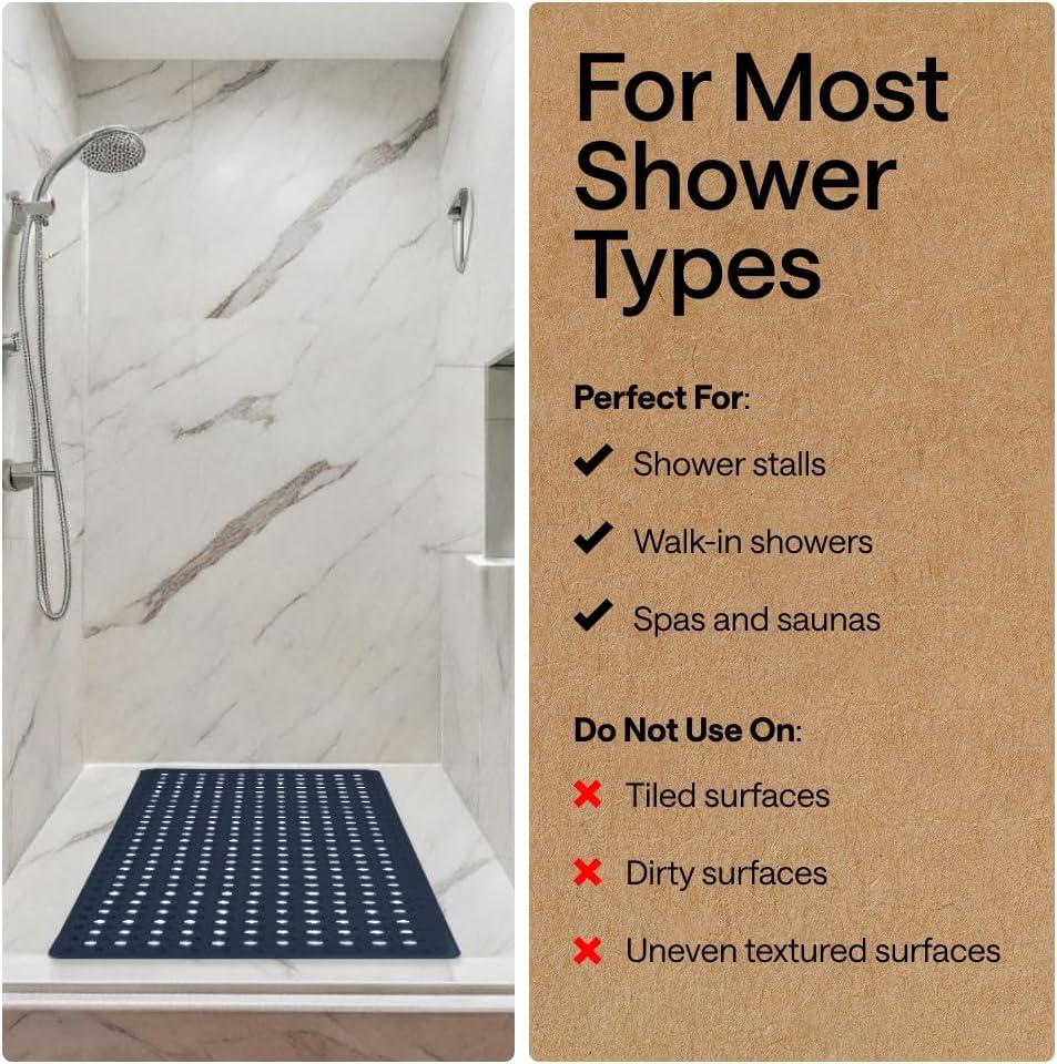 imageGORILLA GRIP Patented Square Shower Stall Mat Small Bathtub Floor Mats for Stand Up Showers with Suction Cups and Drainage Holes Machine Wash Soft on Feet Bathroom Accessories 21x21 Inch ClearNavy Opaque