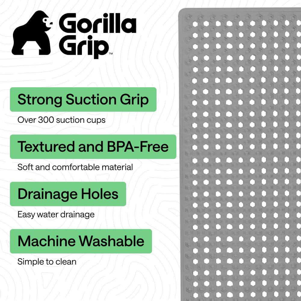 imageGORILLA GRIP Patented Square Shower Stall Mat Small Bathtub Floor Mats for Stand Up Showers with Suction Cups and Drainage Holes Machine Wash Soft on Feet Bathroom Accessories 21x21 Inch ClearGray Opaque