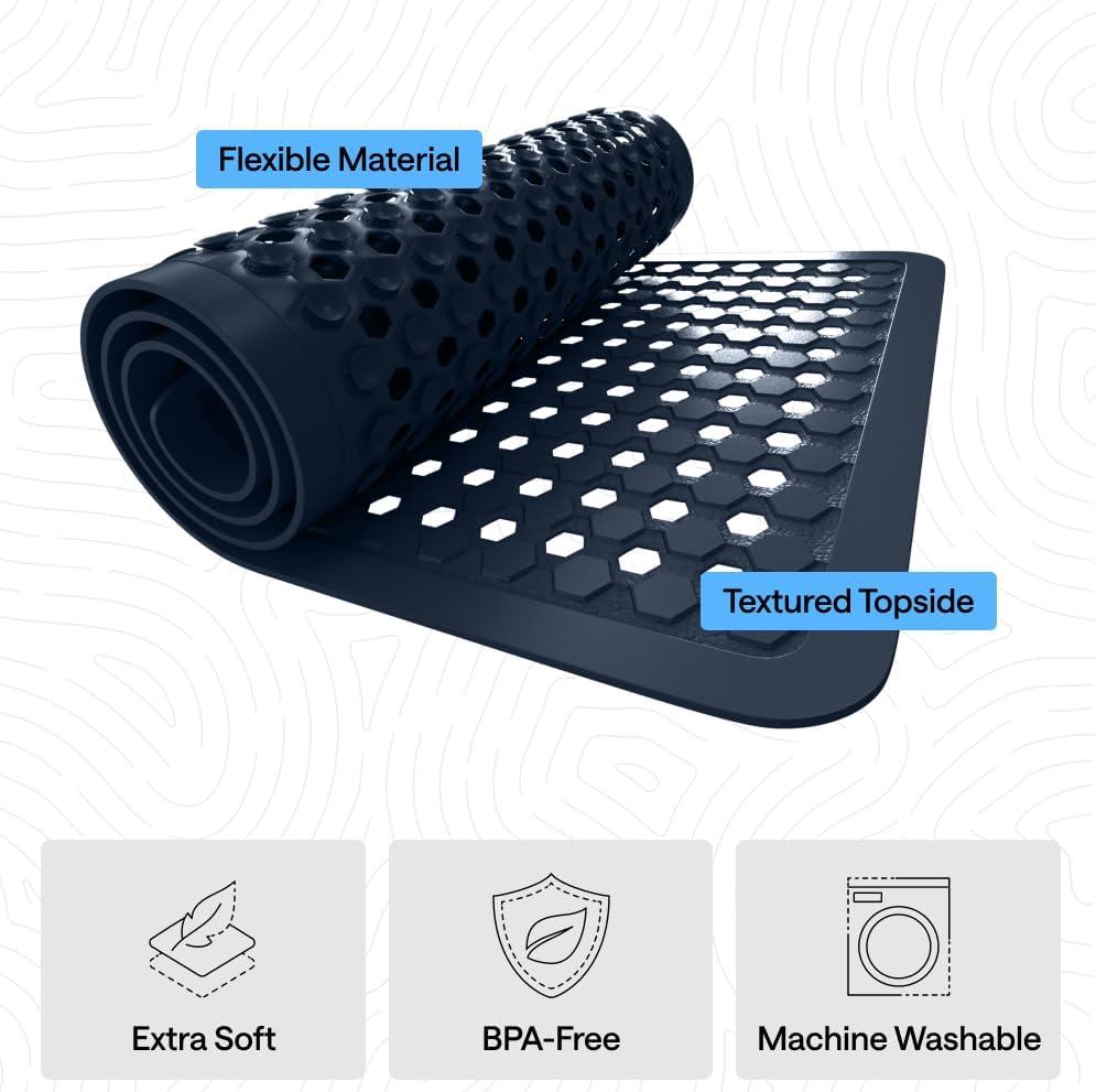 imageGORILLA GRIP Patented Square Shower Stall Mat Small Bathtub Floor Mats for Stand Up Showers with Suction Cups and Drainage Holes Machine Wash Soft on Feet Bathroom Accessories 21x21 Inch ClearNavy Opaque