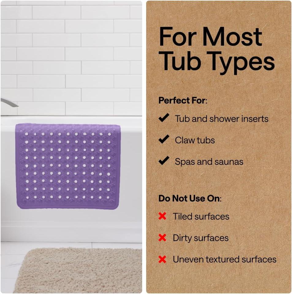 imageGORILLA GRIP Patented Square Shower Stall Mat Small Bathtub Floor Mats for Stand Up Showers with Suction Cups and Drainage Holes Machine Wash Soft on Feet Bathroom Accessories 21x21 Inch ClearPurple Opaque