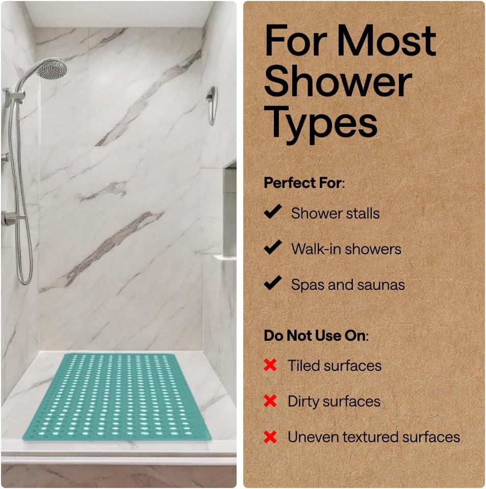 imageGORILLA GRIP Patented Square Shower Stall Mat Small Bathtub Floor Mats for Stand Up Showers with Suction Cups and Drainage Holes Machine Wash Soft on Feet Bathroom Accessories 21x21 Inch ClearTurquoise Opaque