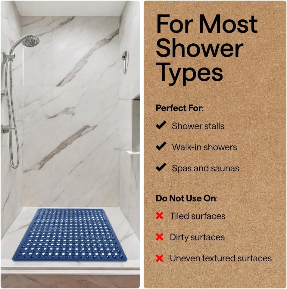 imageGORILLA GRIP Patented Square Shower Stall Mat Small Bathtub Floor Mats for Stand Up Showers with Suction Cups and Drainage Holes Machine Wash Soft on Feet Bathroom Accessories 21x21 Inch ClearNavy Translucent