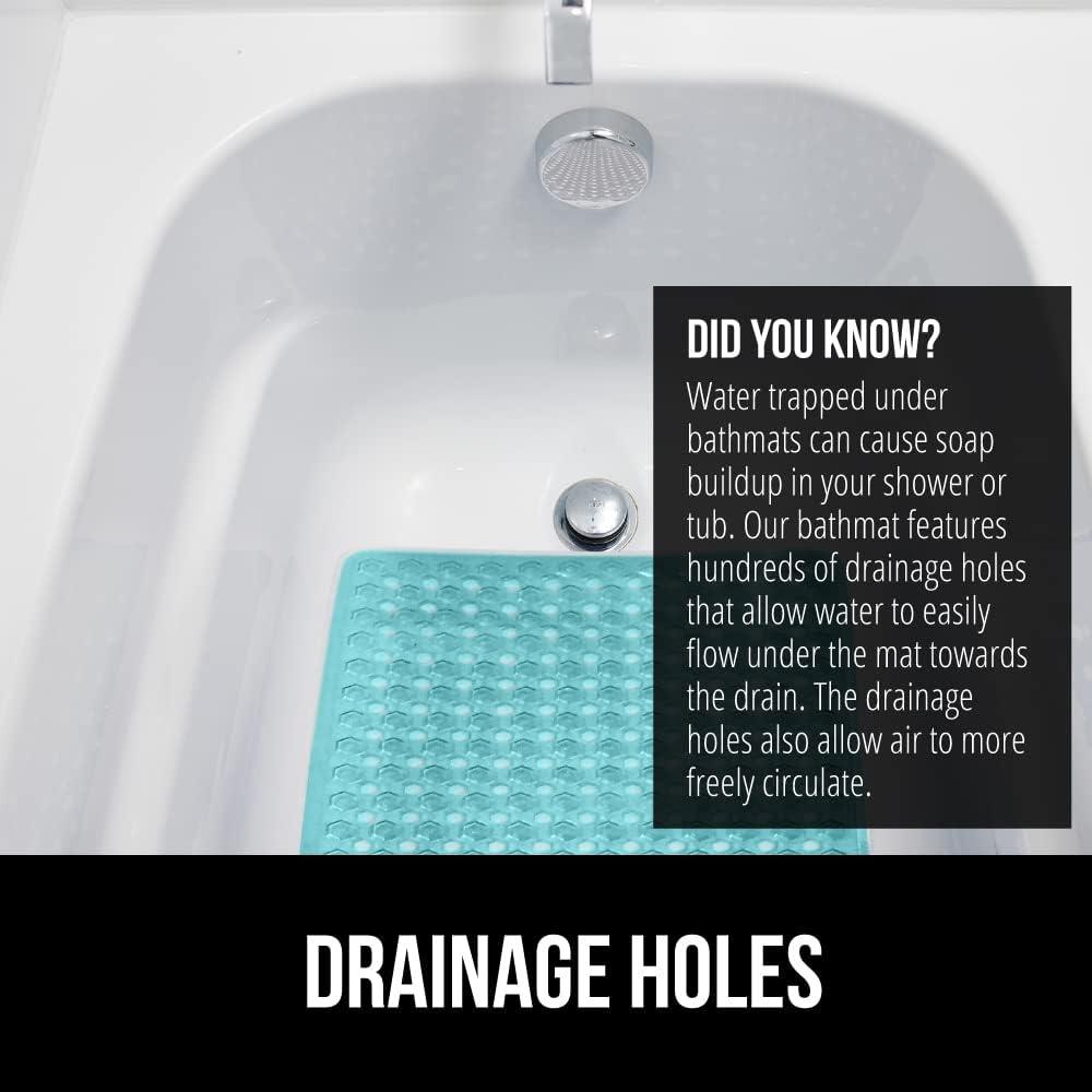 imageGORILLA GRIP Patented Square Shower Stall Mat Small Bathtub Floor Mats for Stand Up Showers with Suction Cups and Drainage Holes Machine Wash Soft on Feet Bathroom Accessories 21x21 Inch ClearTurquoise Translucent