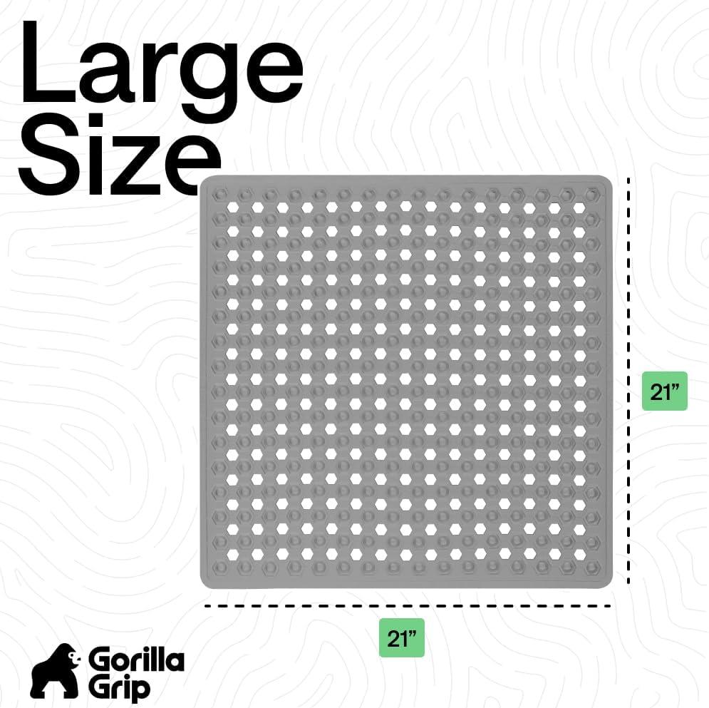 imageGORILLA GRIP Patented Square Shower Stall Mat Small Bathtub Floor Mats for Stand Up Showers with Suction Cups and Drainage Holes Machine Wash Soft on Feet Bathroom Accessories 21x21 Inch ClearGray Opaque