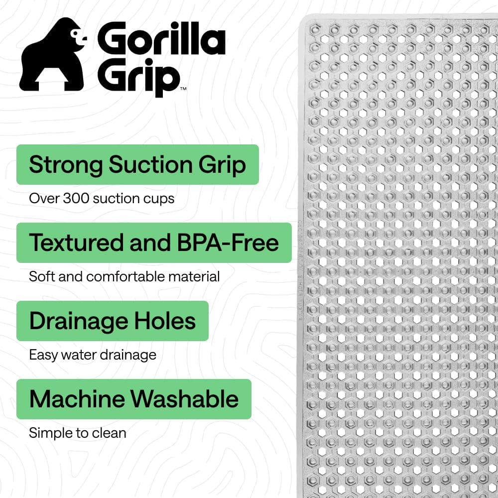 imageGORILLA GRIP Patented Square Shower Stall Mat Small Bathtub Floor Mats for Stand Up Showers with Suction Cups and Drainage Holes Machine Wash Soft on Feet Bathroom Accessories 21x21 Inch ClearGray Translucent