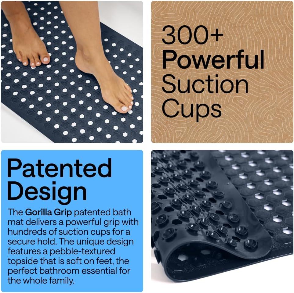 imageGORILLA GRIP Patented Square Shower Stall Mat Small Bathtub Floor Mats for Stand Up Showers with Suction Cups and Drainage Holes Machine Wash Soft on Feet Bathroom Accessories 21x21 Inch ClearNavy Opaque