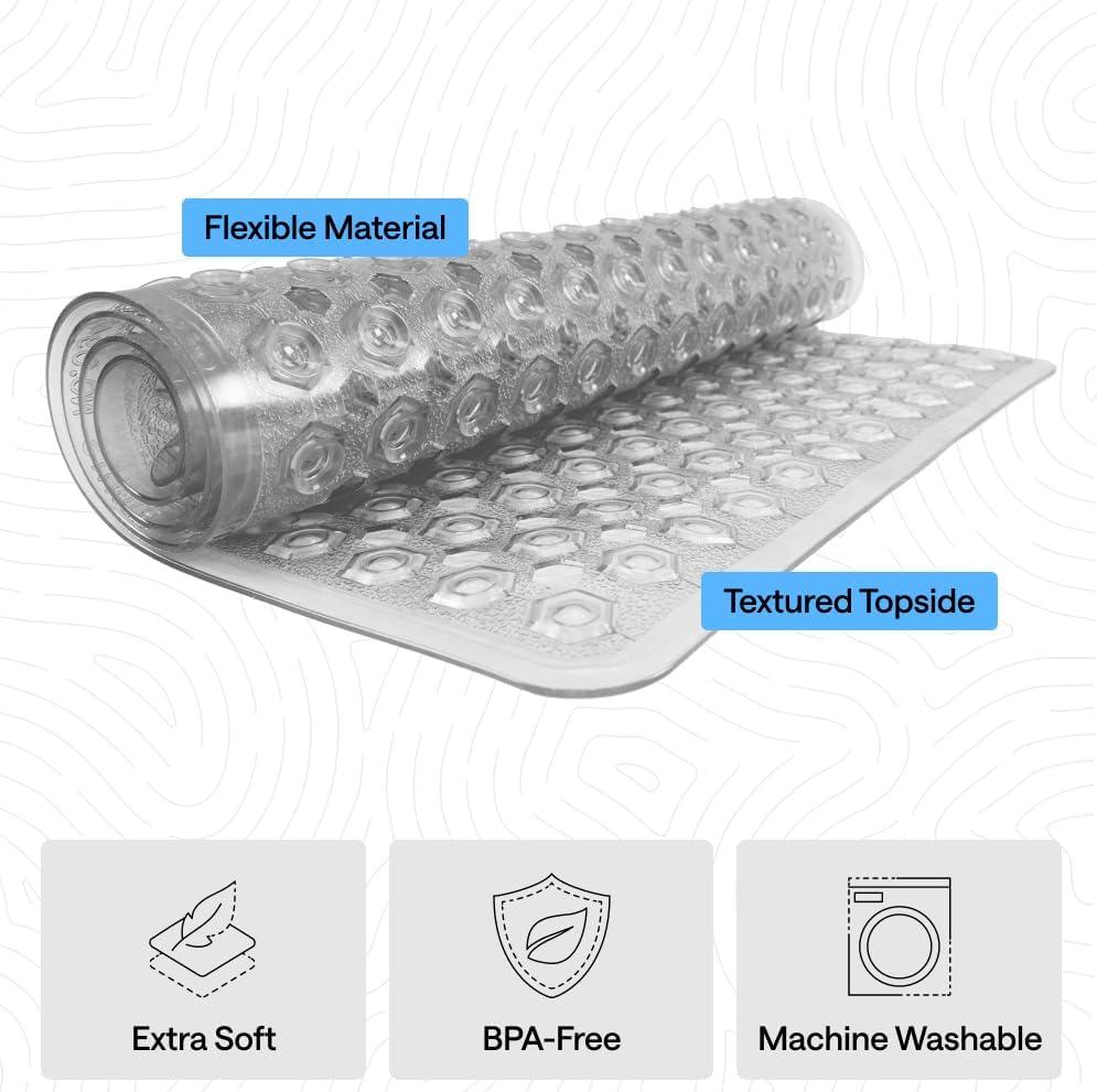 imageGORILLA GRIP Patented Square Shower Stall Mat Small Bathtub Floor Mats for Stand Up Showers with Suction Cups and Drainage Holes Machine Wash Soft on Feet Bathroom Accessories 21x21 Inch ClearGray Translucent