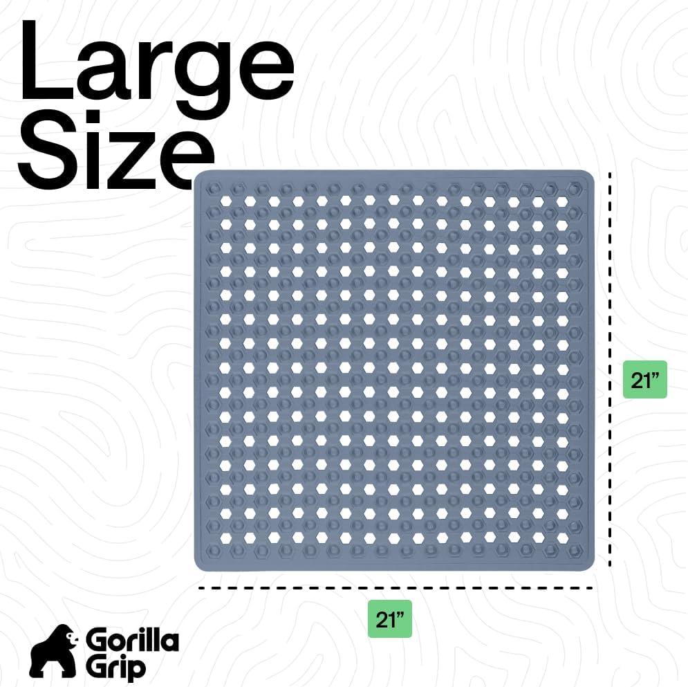 imageGORILLA GRIP Patented Square Shower Stall Mat Small Bathtub Floor Mats for Stand Up Showers with Suction Cups and Drainage Holes Machine Wash Soft on Feet Bathroom Accessories 21x21 Inch ClearSky Blue Opaque