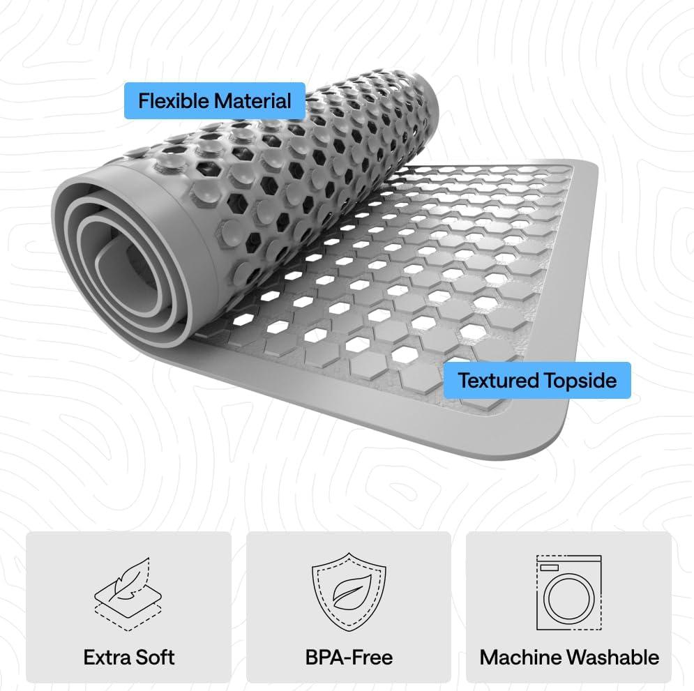 imageGORILLA GRIP Patented Square Shower Stall Mat Small Bathtub Floor Mats for Stand Up Showers with Suction Cups and Drainage Holes Machine Wash Soft on Feet Bathroom Accessories 21x21 Inch ClearGray Opaque